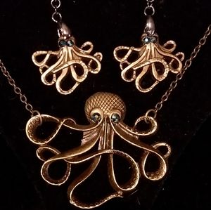 STEAMPUNK STYLE OCTOPUS SWAROVSKI JEWELRY SET